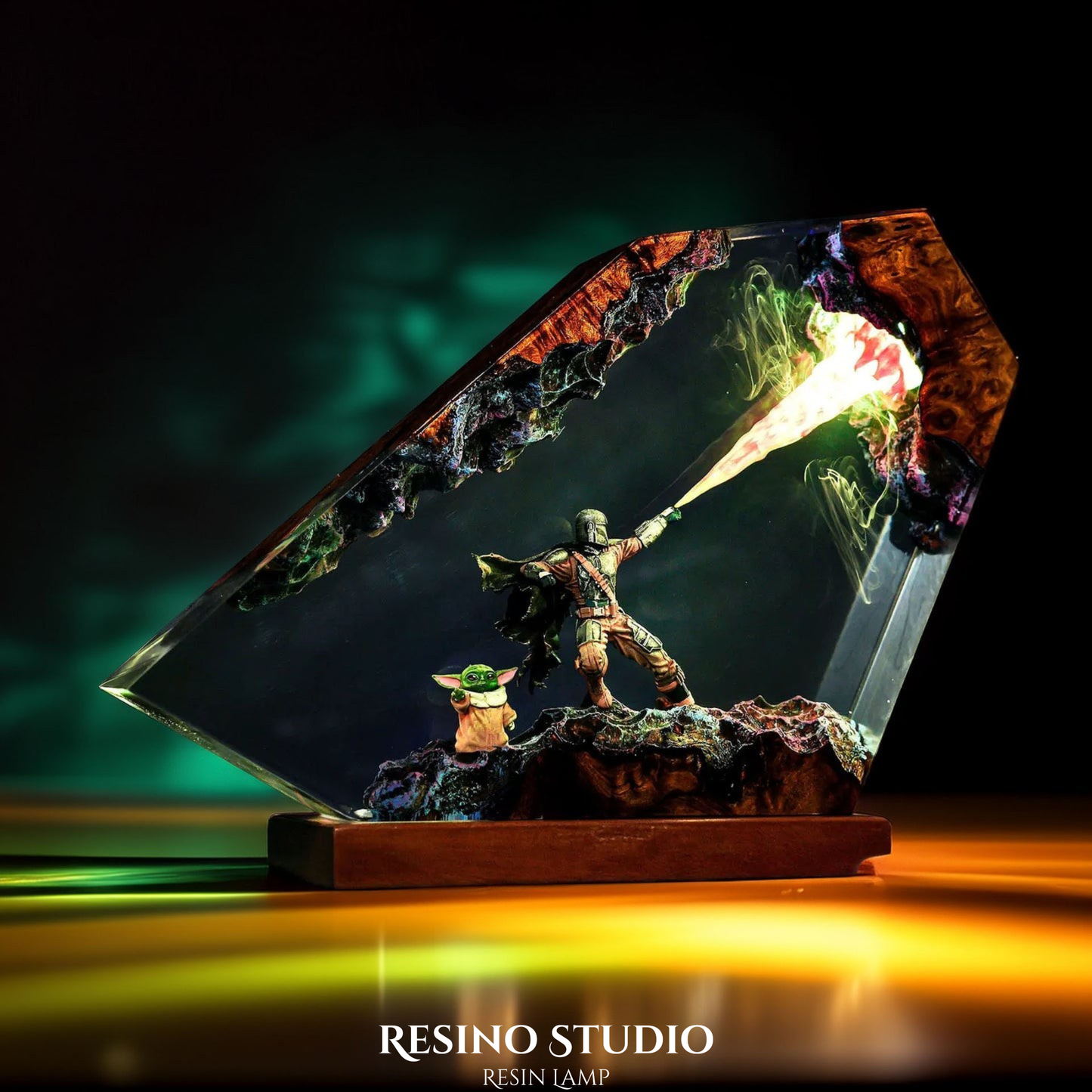 The Mandalorian Resin Lamp, Wood Resin Lamp