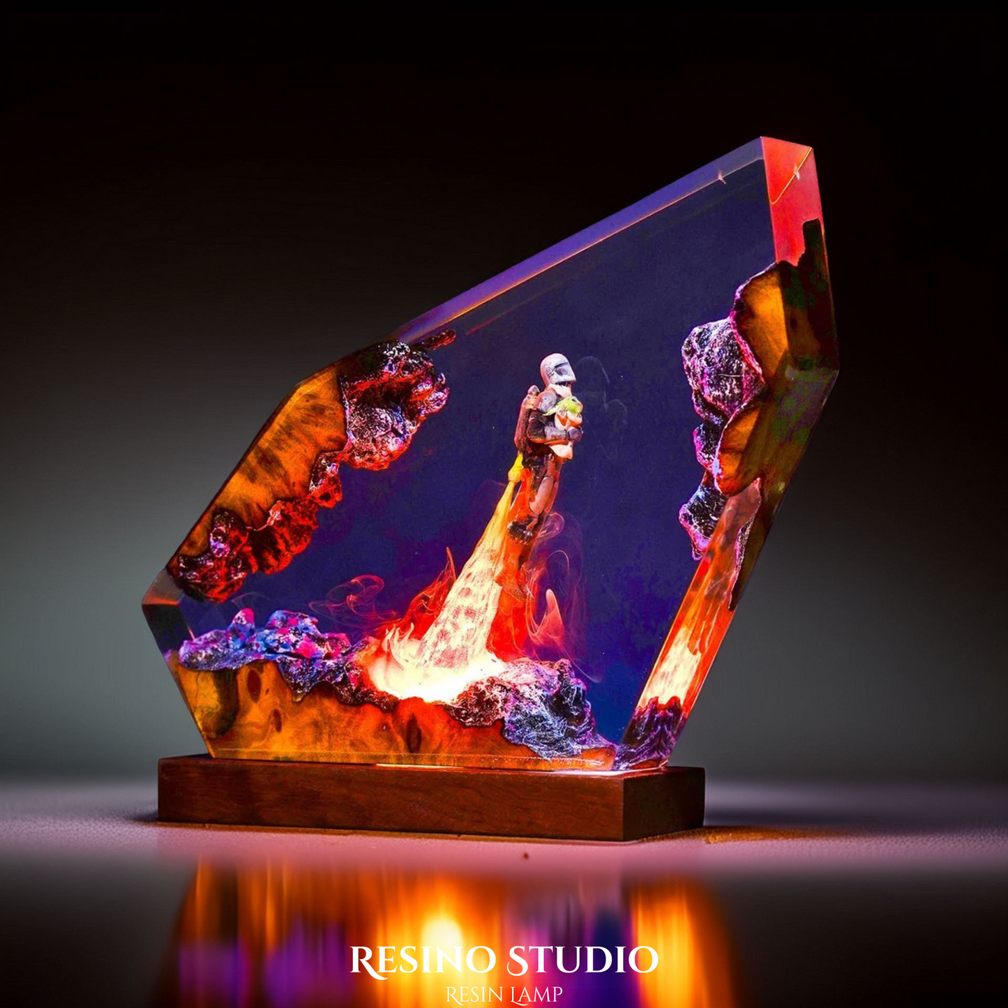 Mando & Grogu Resin Lamp, Wood Resin Lamp