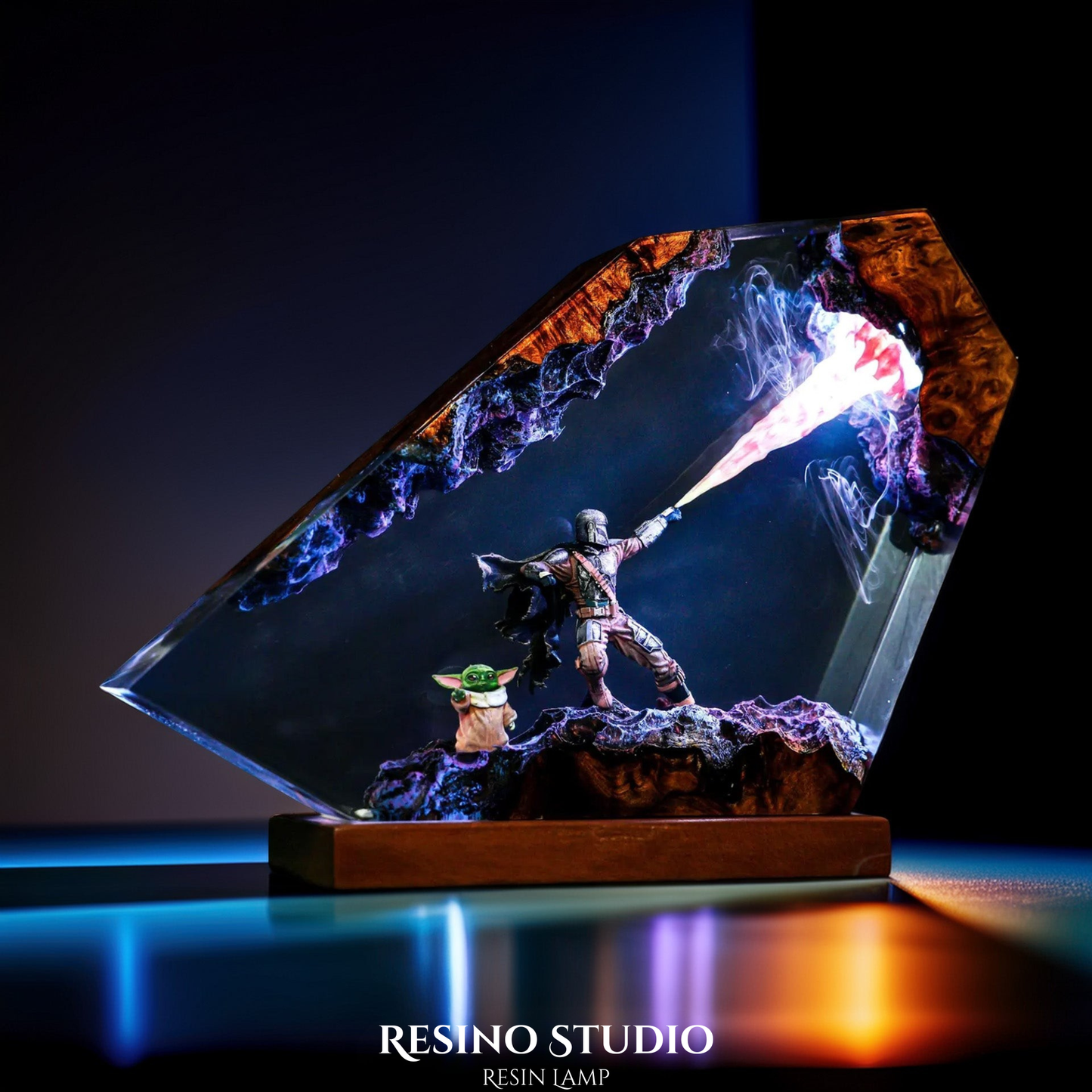 The Mandalorian Resin Lamp, Wood Resin Lamp