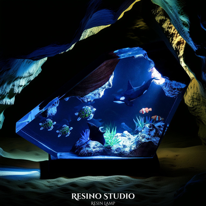 Orca & Sea Turtles Resin Lamp, Handmade Ocean Lamp