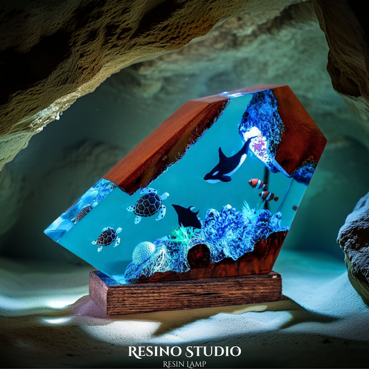 Orca & Sea Turtles Reef Resin Lamp, Handmade Ocean Lamp