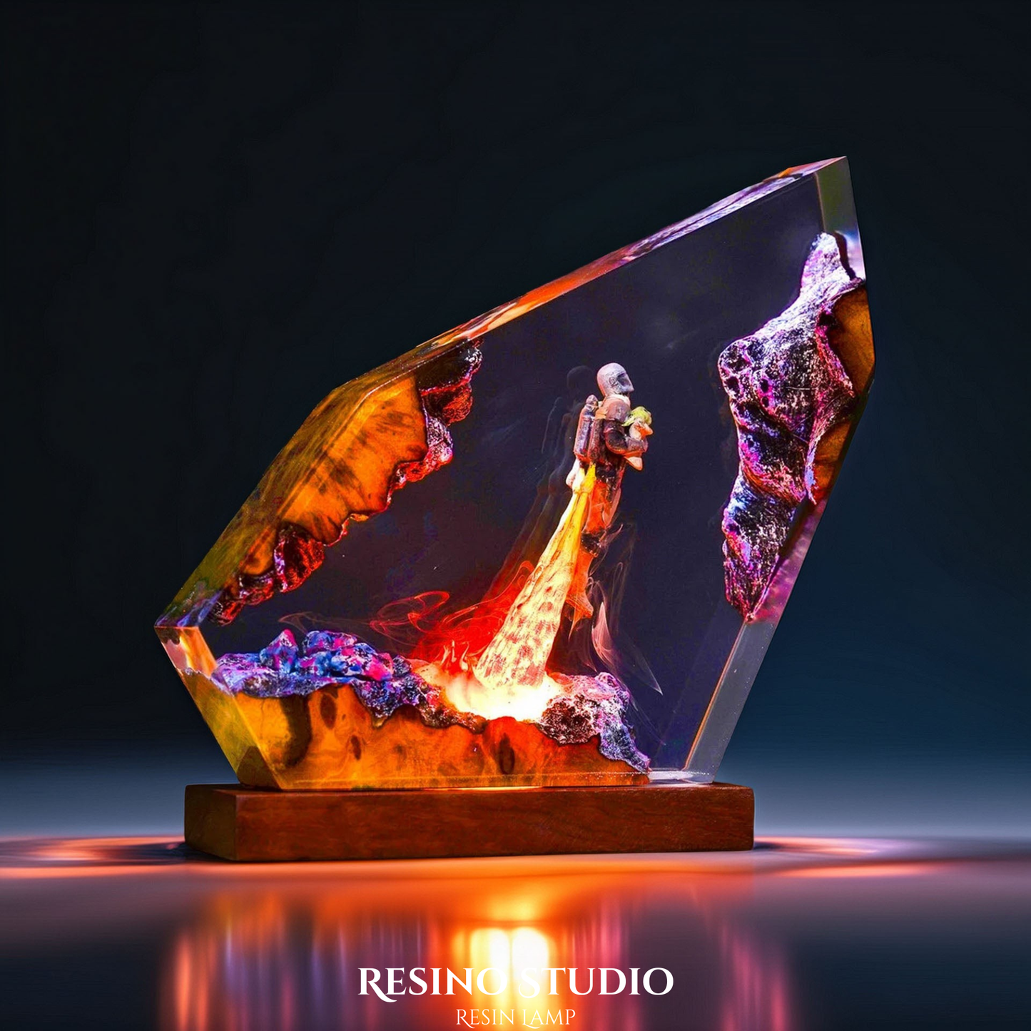 Mando & Grogu Resin Lamp, Wood Resin Lamp