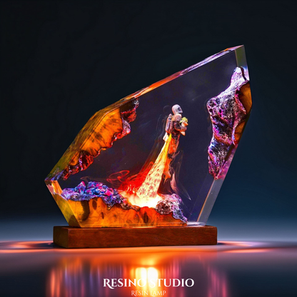 Mando & Grogu Resin Lamp, Wood Resin Lamp