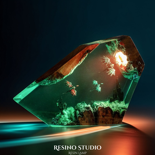 Fire Dragon vs Ice Dragon Resin Lamp, Handmade Ocean Lamp