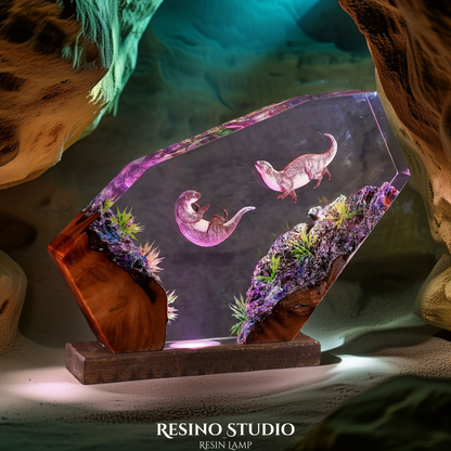 Sea Otters Resin Lamp, Handmade Ocean Lamp
