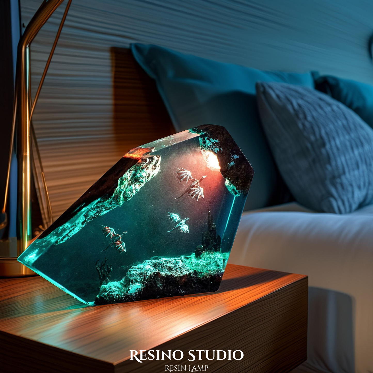 Fire Dragon vs Ice Dragon Resin Lamp, Handmade Ocean Lamp