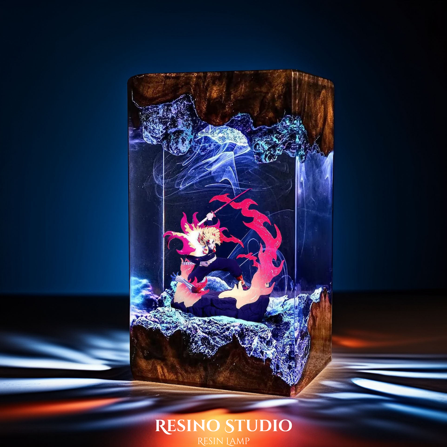 Rengoku Resin Lamp V2, Wooden Epoxy Lamp