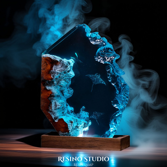 Ocean Depths Manta Ray Resin Lamp, Handmade Ocean Lamp