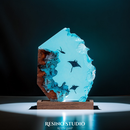 Ocean Depths Manta Ray Resin Lamp, Handmade Ocean Lamp