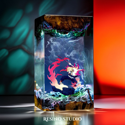 Rengoku Resin Lamp V2, Wooden Epoxy Lamp