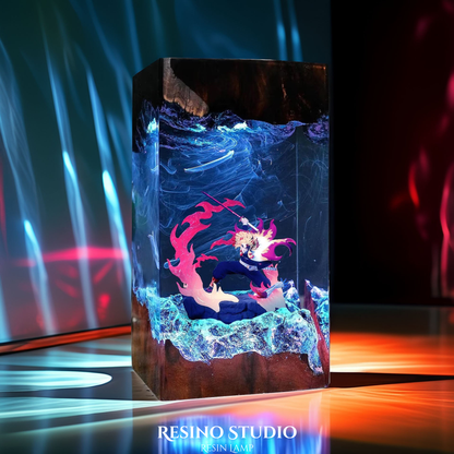 Rengoku Resin Lamp V2, Wooden Epoxy Lamp