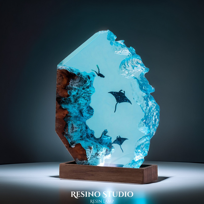 Ocean Depths Manta Ray Resin Lamp, Handmade Ocean Lamp