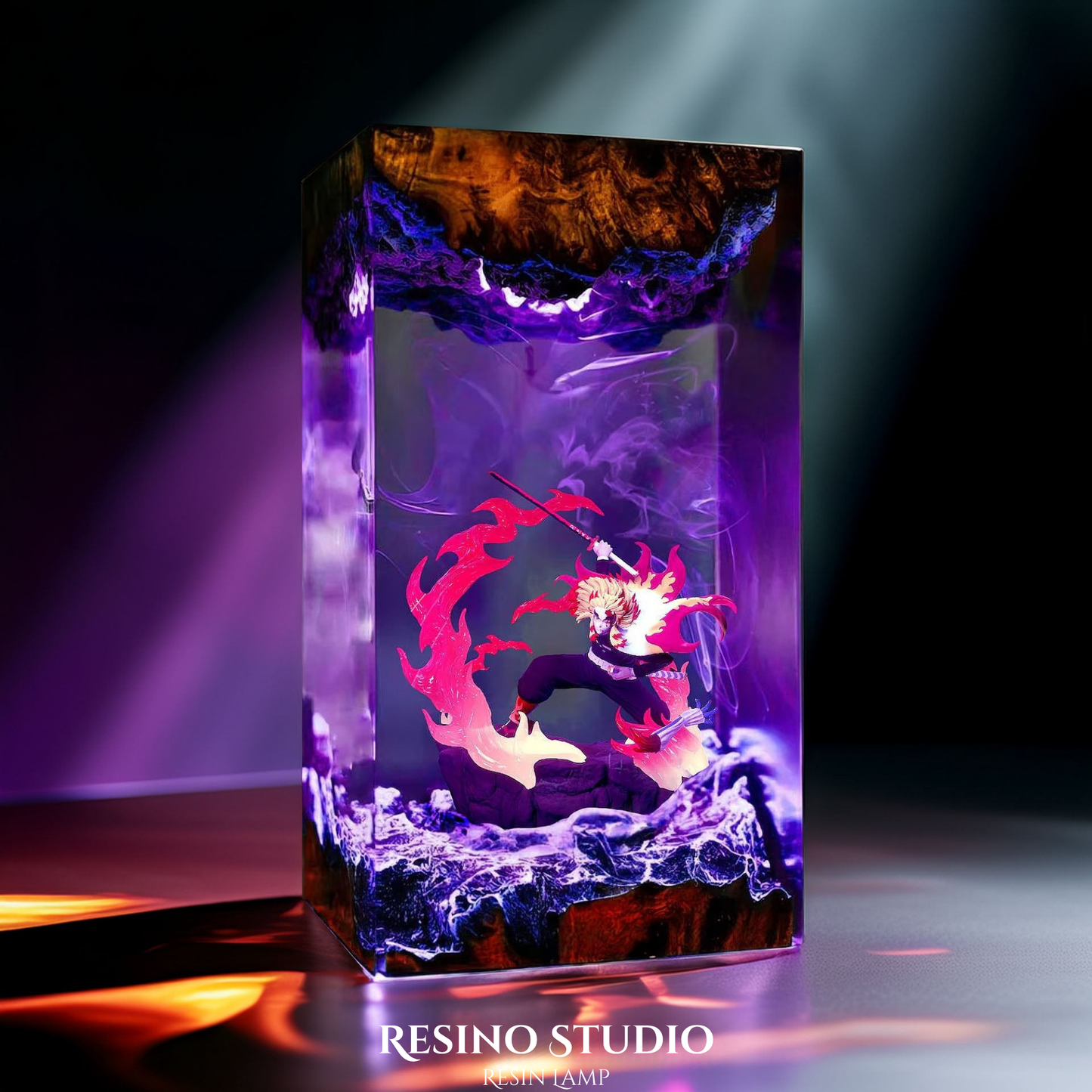 Rengoku Resin Lamp V2, Wooden Epoxy Lamp