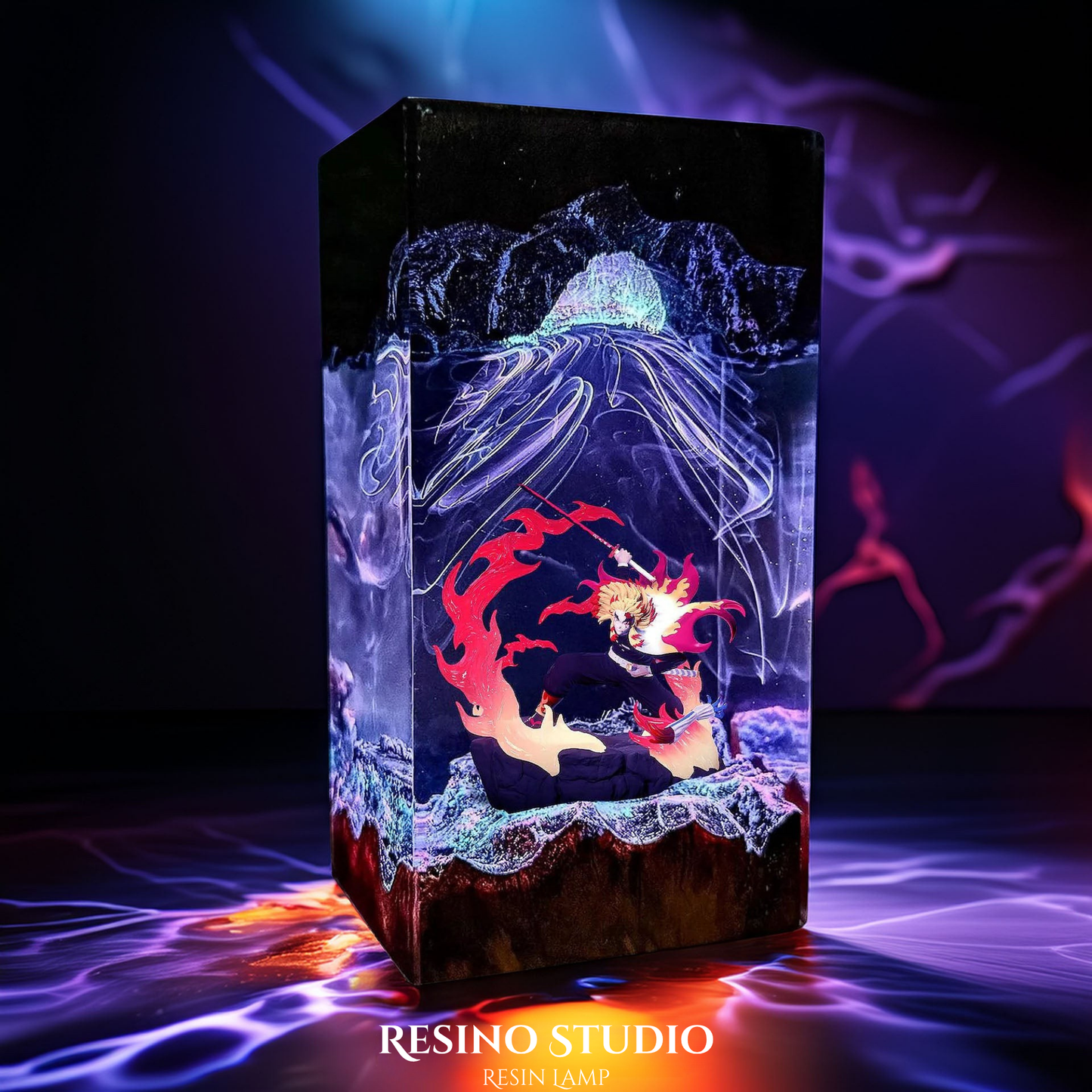 Rengoku Resin Lamp V2, Wooden Epoxy Lamp
