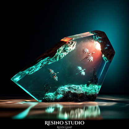 Fire Dragon vs Ice Dragon Resin Lamp, Handmade Ocean Lamp