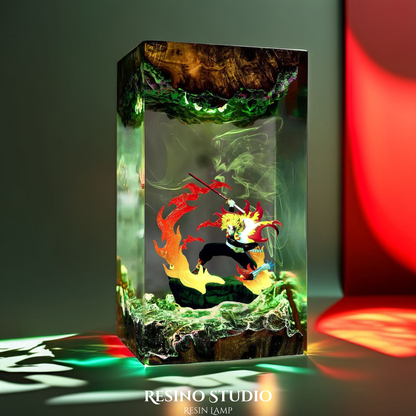 Rengoku Resin Lamp V2, Wooden Epoxy Lamp