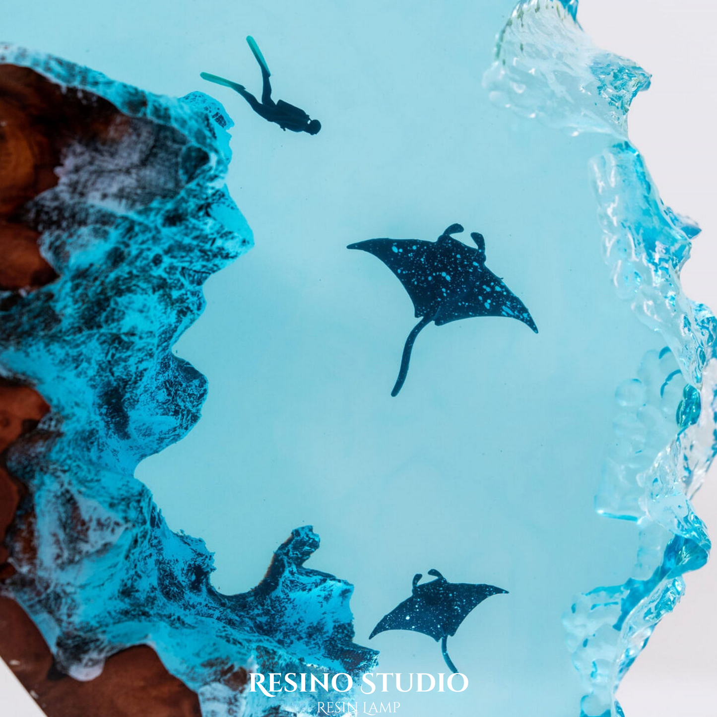 Ocean Depths Manta Ray Resin Lamp, Handmade Ocean Lamp