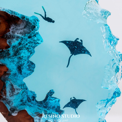 Ocean Depths Manta Ray Resin Lamp, Handmade Ocean Lamp