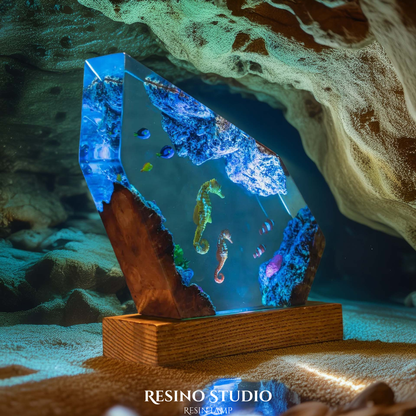 Twin Seahorses Resin Lamp, Handmade Ocean Lamp