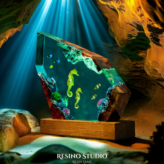 Twin Seahorses Resin Lamp, Handmade Ocean Lamp