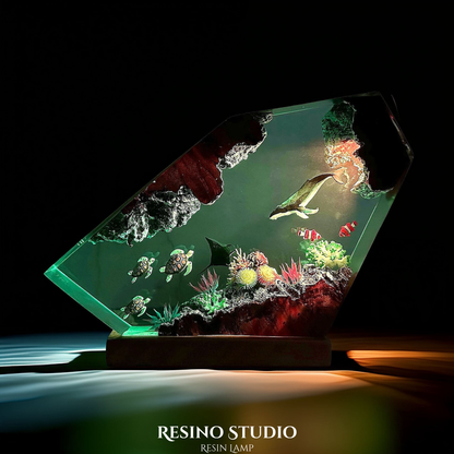 Whale and Turtles Reef Cove Resin Lamp, Handmade Ocean Lamp