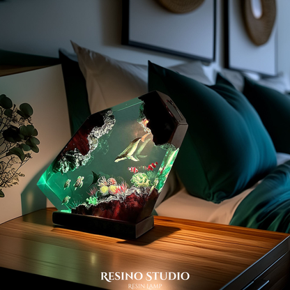 Whale and Turtles Reef Cove Resin Lamp, Handmade Ocean Lamp