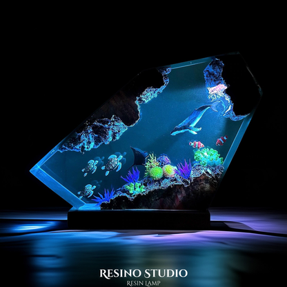 Whale and Turtles Reef Cove Resin Lamp, Handmade Ocean Lamp