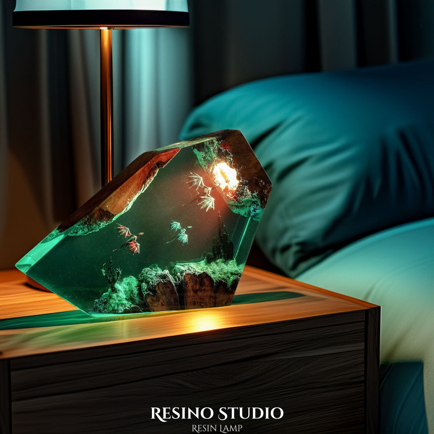 Fire Dragon vs Ice Dragon Resin Lamp, Handmade Ocean Lamp