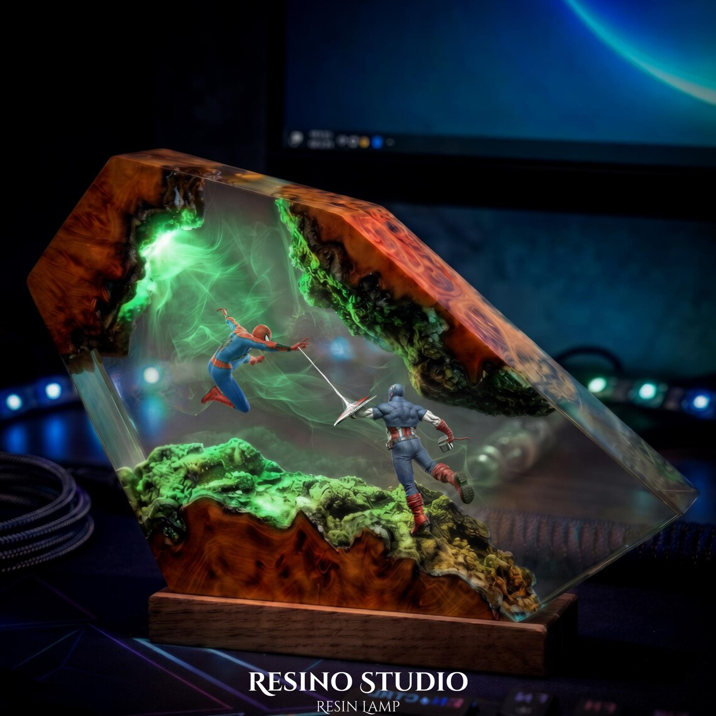 Spider-Man vs Captain Resin Lamp, Marvel Night Light