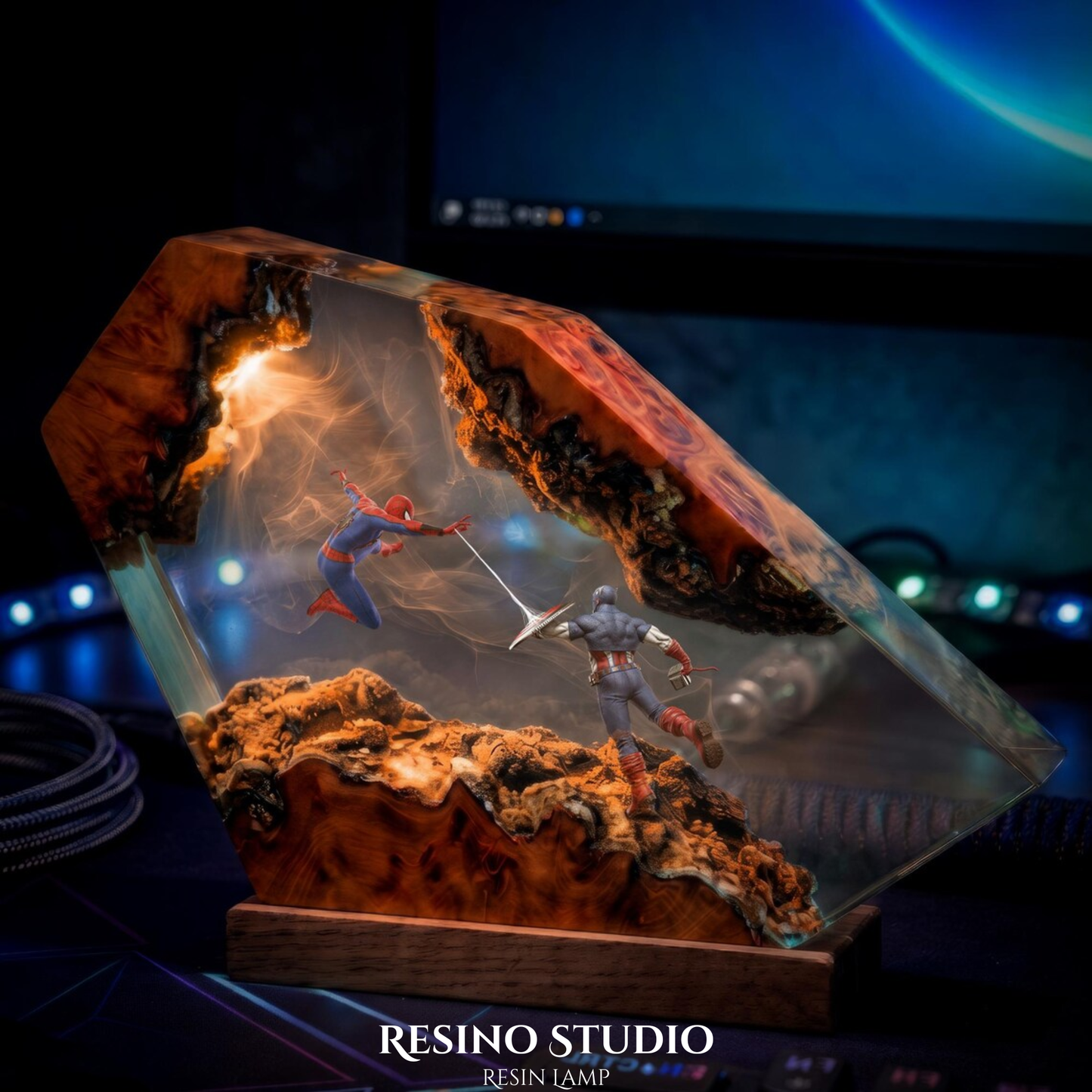 Spider-Man vs Captain Resin Lamp, Marvel Night Light