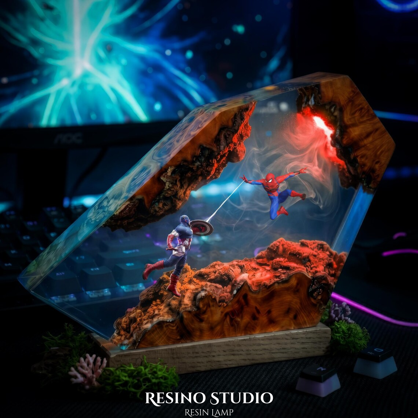 Spider-Man vs Captain Resin Lamp, Marvel Night Light