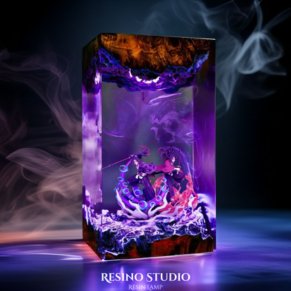 Kokushibo & Yoriichi Resin Lamp, Wooden Epoxy Lamp