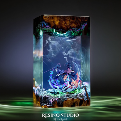 Kokushibo & Yoriichi Resin Lamp, Wooden Epoxy Lamp