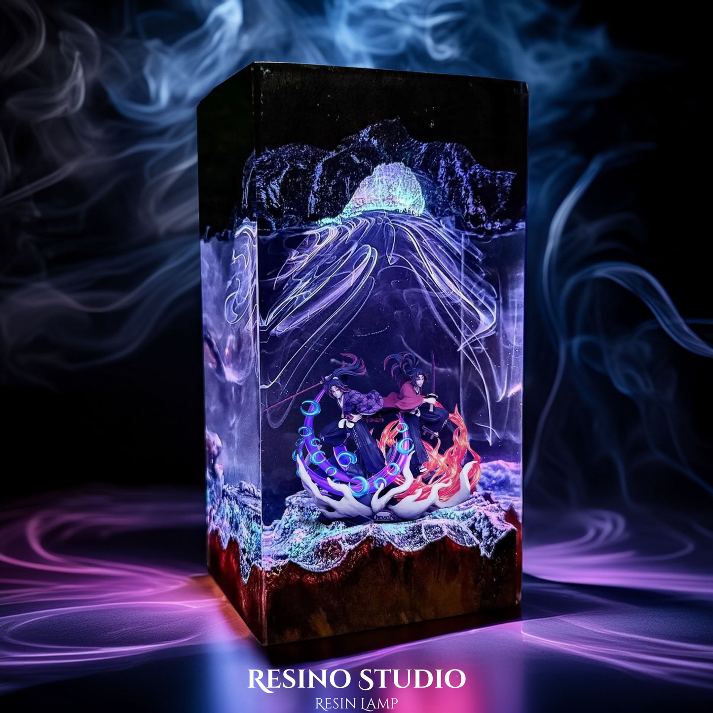 Kokushibo & Yoriichi Resin Lamp, Wooden Epoxy Lamp