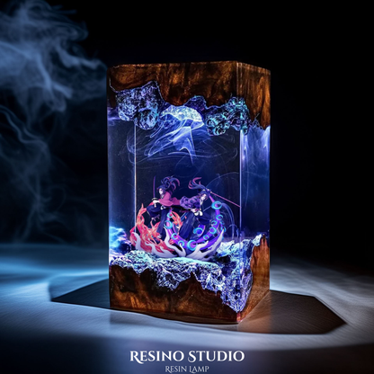Kokushibo & Yoriichi Resin Lamp, Wooden Epoxy Lamp