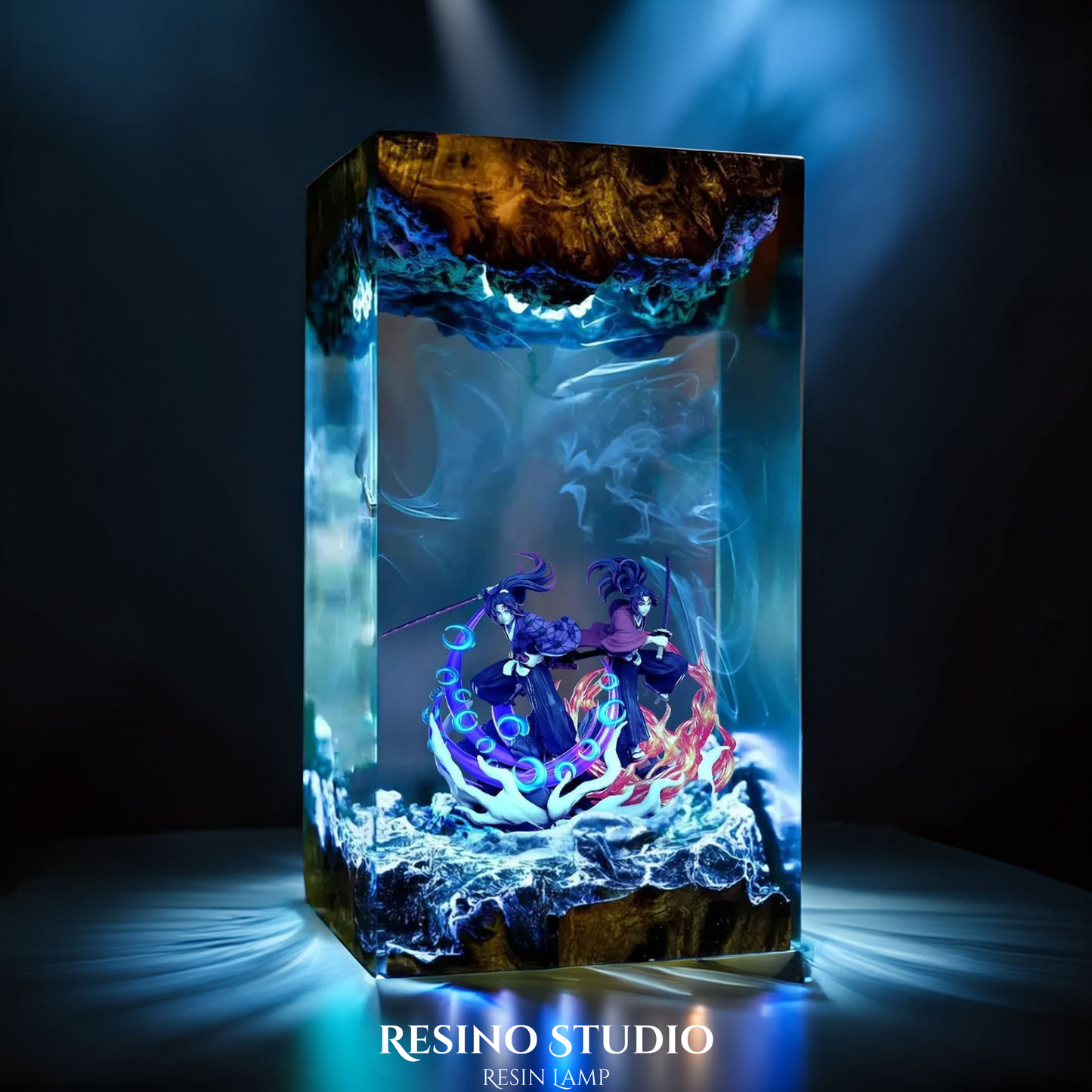 Kokushibo & Yoriichi Resin Lamp, Wooden Epoxy Lamp