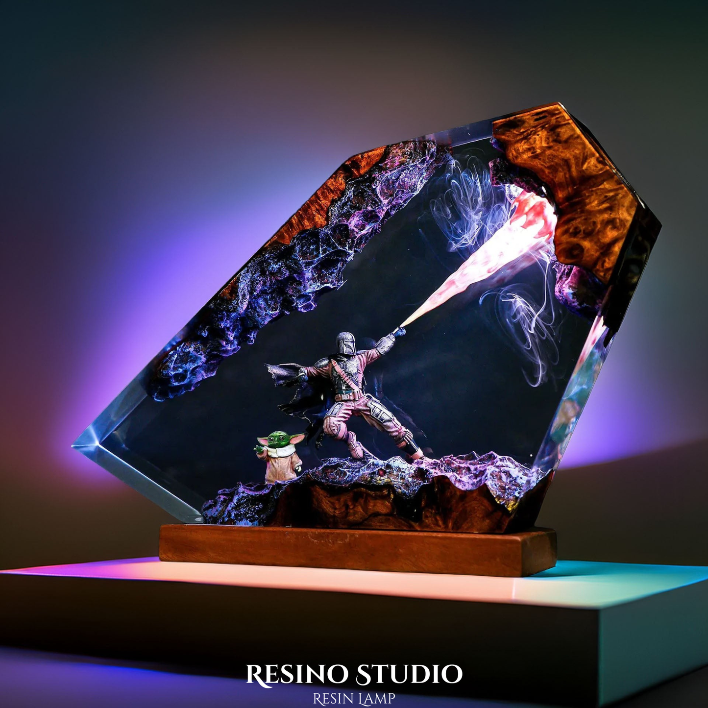 The Mandalorian Resin Lamp, Wood Resin Lamp