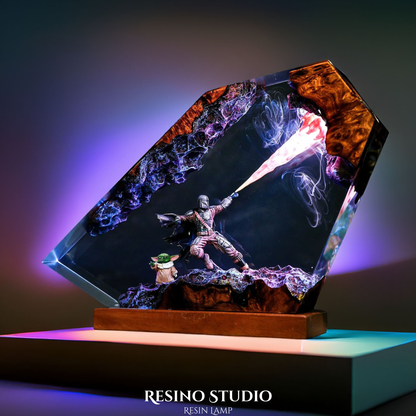The Mandalorian Resin Lamp, Wood Resin Lamp