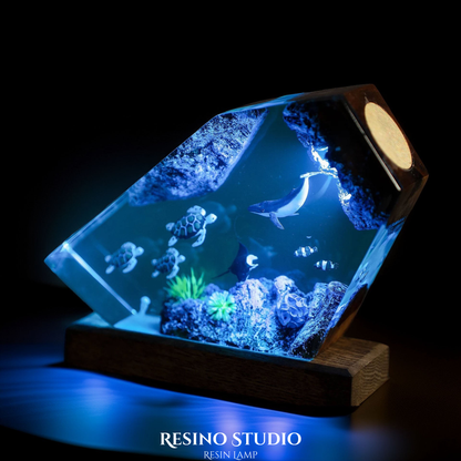 Orca & Sea Turtles Resin Lamp, Handmade Ocean Lamp