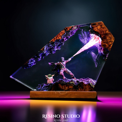 The Mandalorian Resin Lamp, Wood Resin Lamp