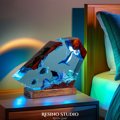 Orca & Sea Turtles Resin Lamp, Handmade Ocean Lamp